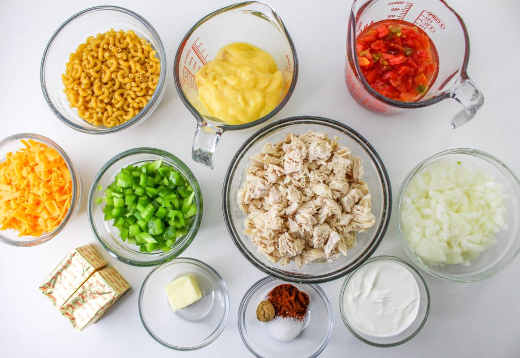 Ingredients for King Ranch Chicken Mac and Cheese