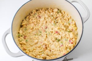 king ranch chicken mixture spread evenly in a pot