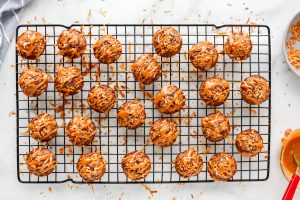 melted caramel drizzled over brownie bites