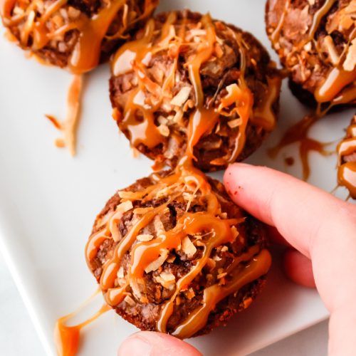 Samoa Brownie Bites on a plate