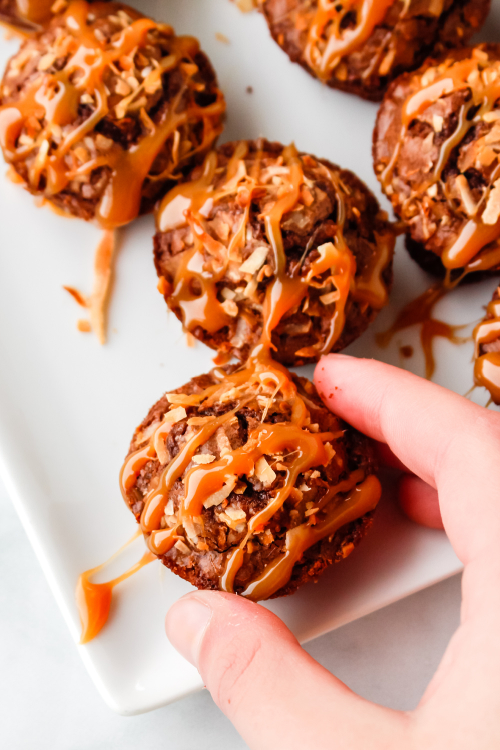 Samoa Brownie Bites on a plate