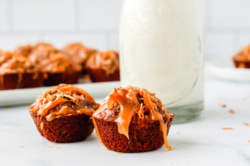 Samoa Brownie Bites on a plate