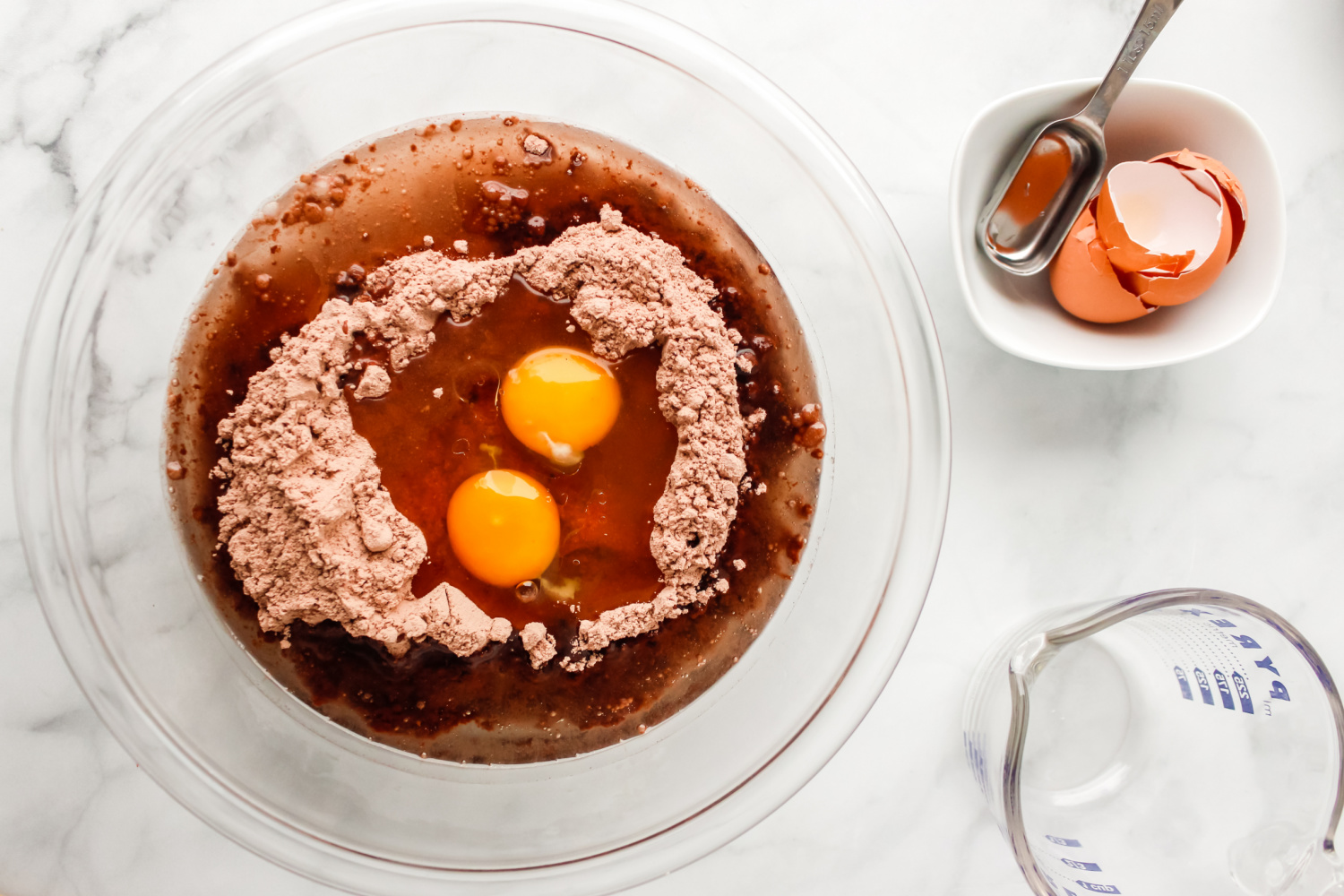 brownie mix, eggs, vegetable oil, and water in a mixing bowl
